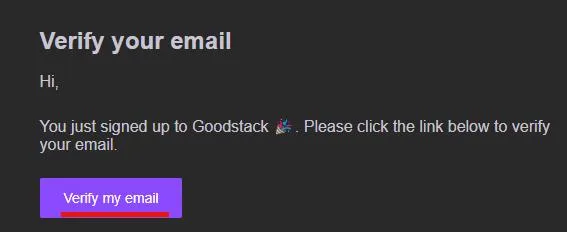 Goodstack メール認証の確認画面のスクリーンショット